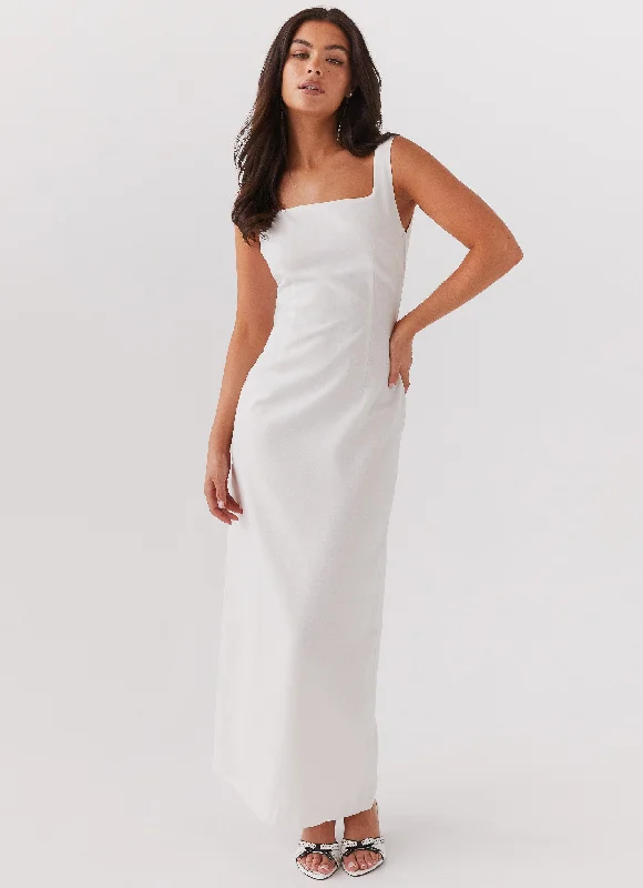 Referral Discount Melina Linen Maxi Dress - White