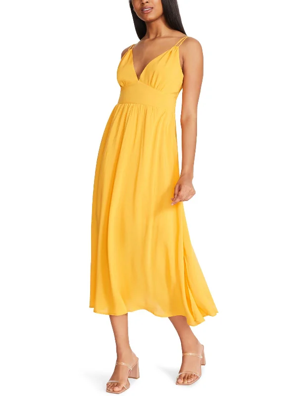 Mega Sale Challi Womens Smocked Back Adjustable Straps Midi Dress