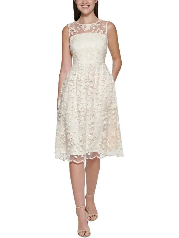 Act Fast Womens Embroidered Knee Cocktail and Party Dress