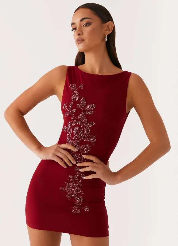 Today’s Special Matteo Beaded Mesh Mini Dress - Deep Red