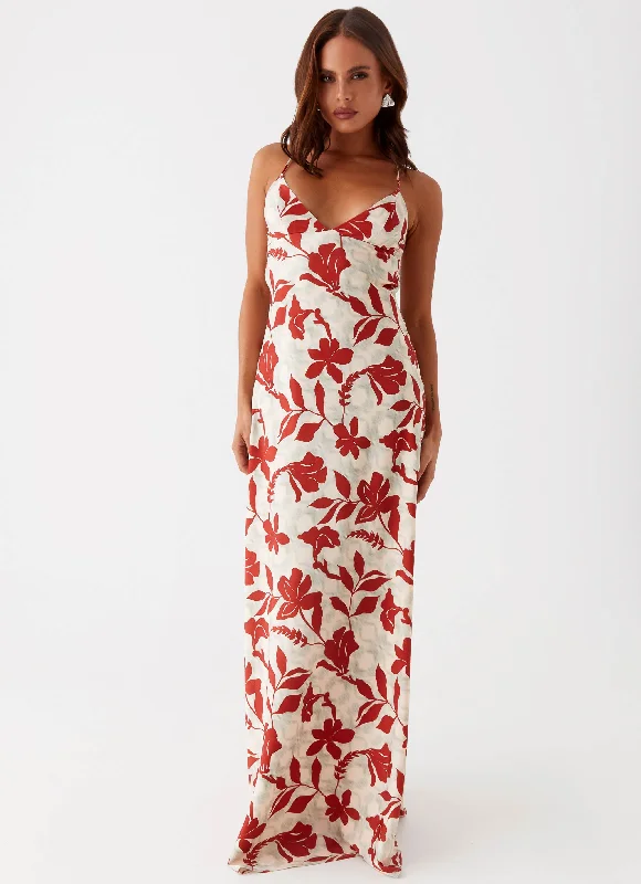 Price Rollback Cecily Maxi Dress - Red Green Floral