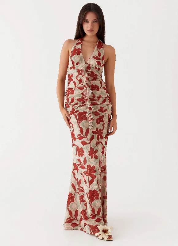 Overstock Ardenia Halter Maxi Dress - Red Green Floral