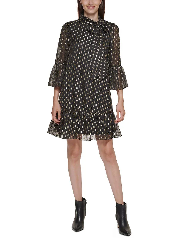 New Arrival Petites Womens Metallic Mini Shift Dress