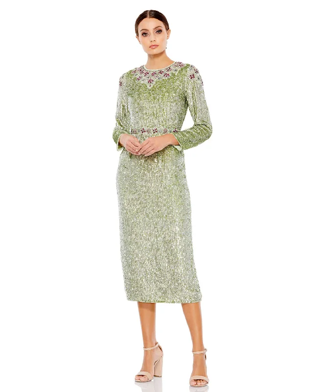 Fantastic Offers Floral Beaded Tea-Length Dress
