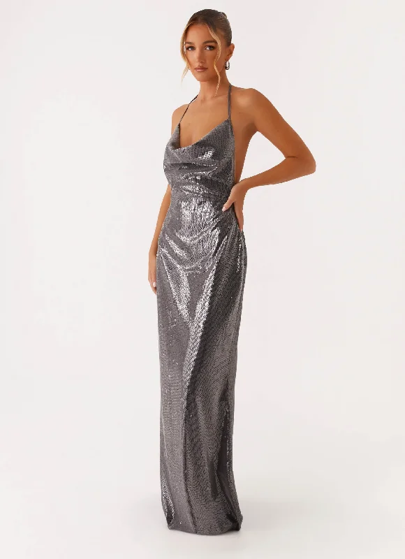 YEAR-End Sale Sleek Love Sequin Maxi Dress - Silver Sequin