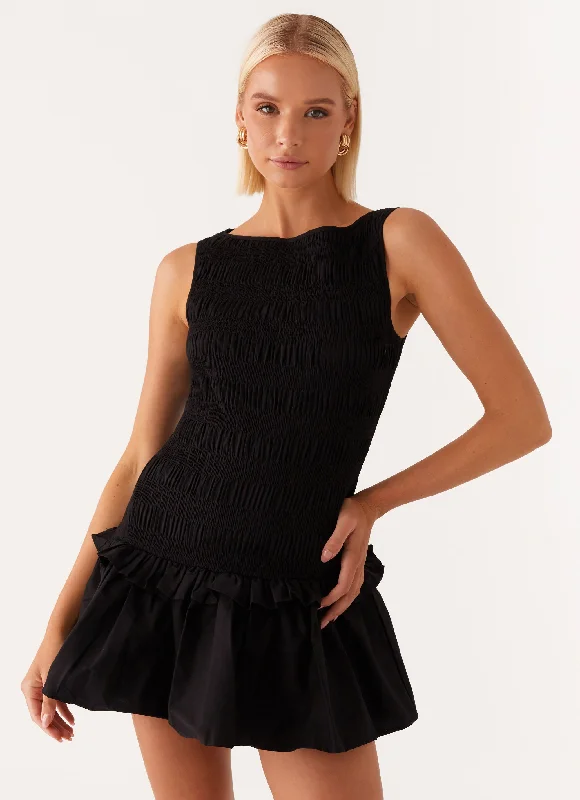 Discount Days Garden Kisses Shirred Mini Dress - Black