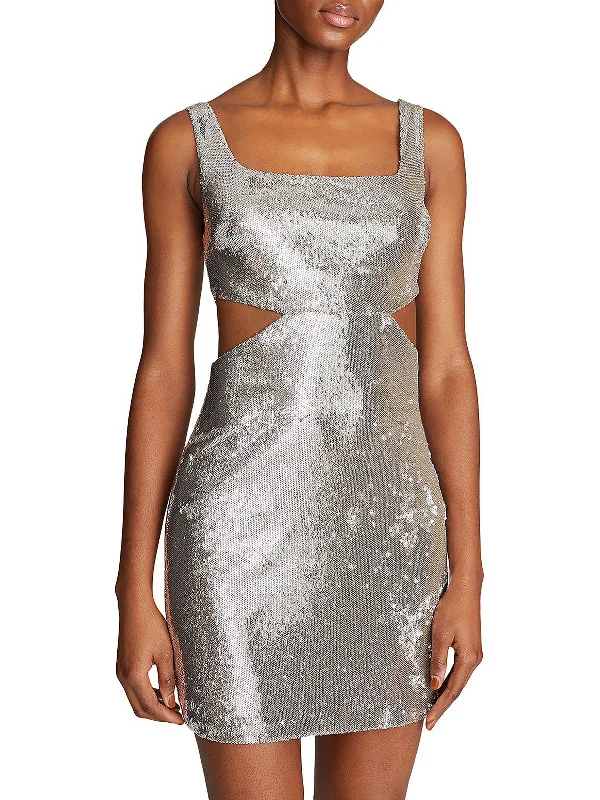 Price Break Womens Cut-out Sequin Mini Dress