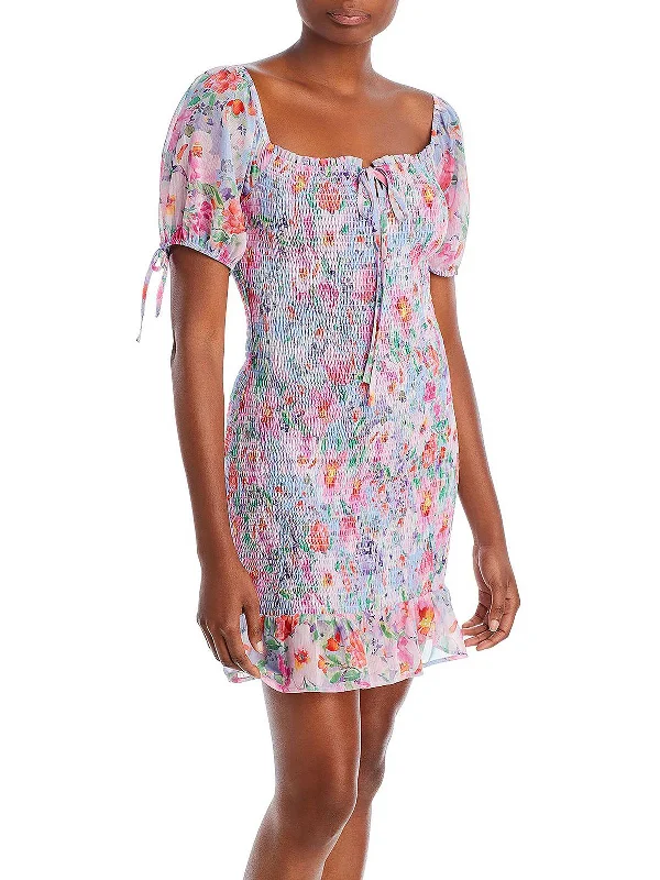 Huge Discounts Sweet Summer Womens Floral Smocked Mini Dress