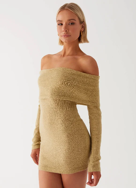 Final Clearance Myla Off Shoulder Mini Dress - Camel