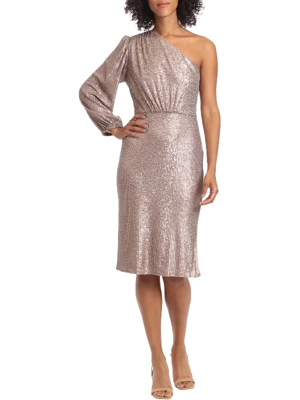 Shop and Save Womens Sequined One Shoulder Cocktail and Party Dress