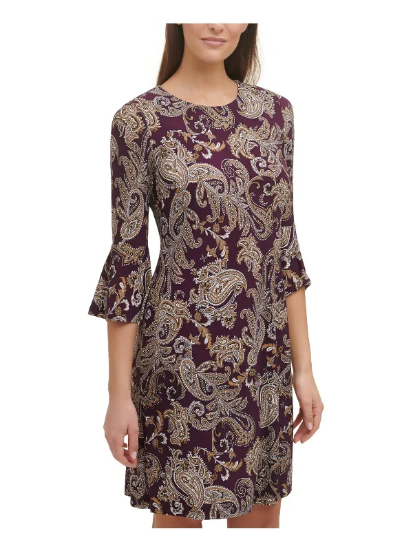 Shop and Save Womens Printed Bell Sleeve Mini Dress