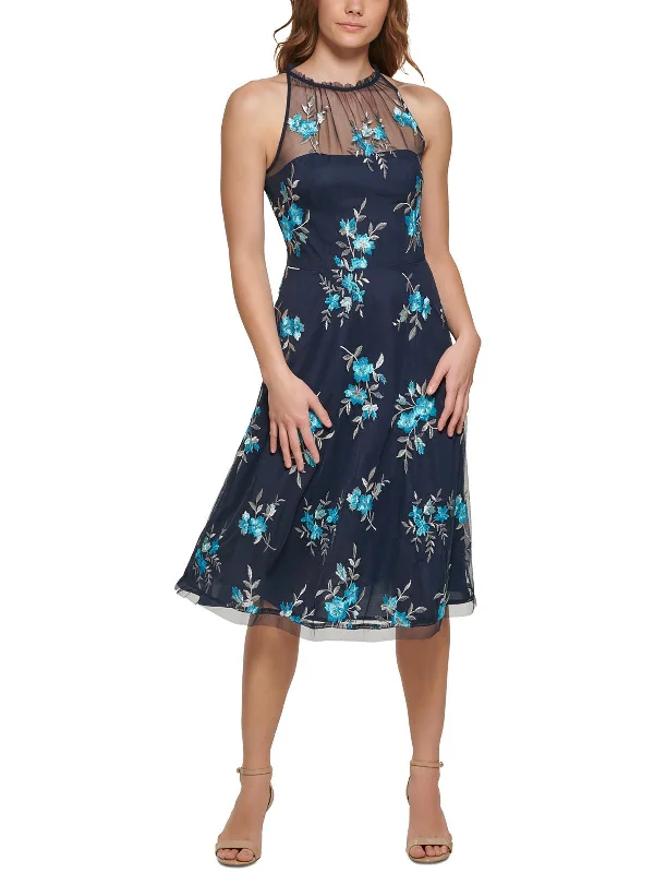 Bargain Bin Womens Embroidered Midi Halter Dress