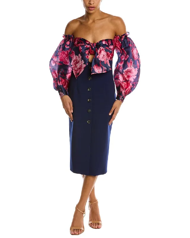 Year-End Sale Carolina Herrera Silk Off-Shoulder Puff Sleeve Dress