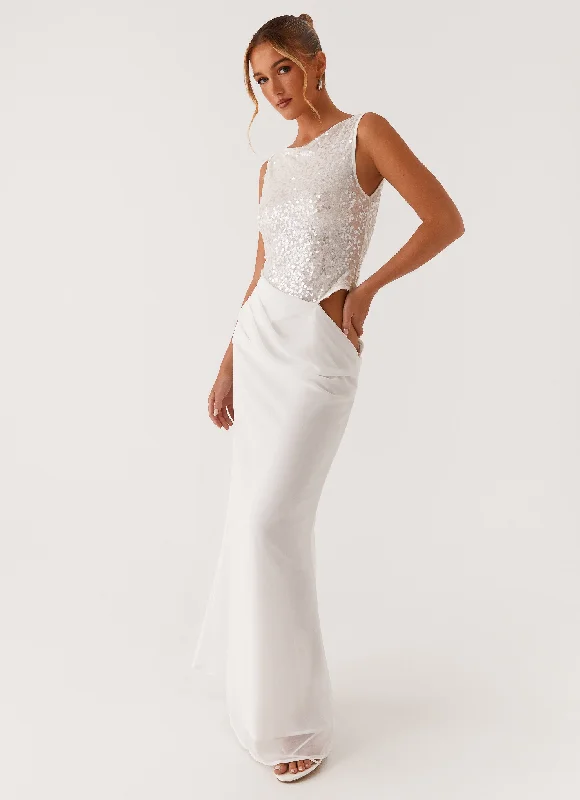 Act Fast Above Ground Sequin Maxi Dress - White