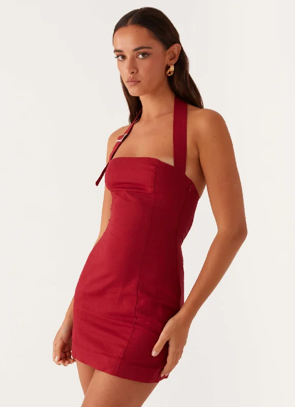 Take Advantage Julianna Linen Mini Dress - Maroon