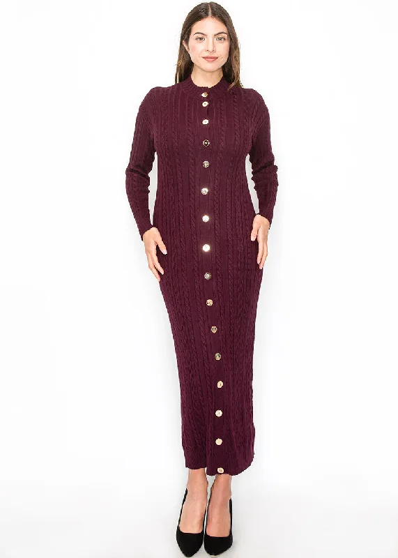 Price Reduction Burgundy Cable Knit Button-Down Dress