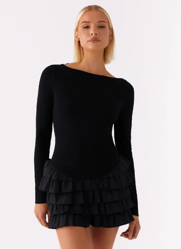 Crazy Deals Moon Rising Long Sleeve Mini Dress - Black