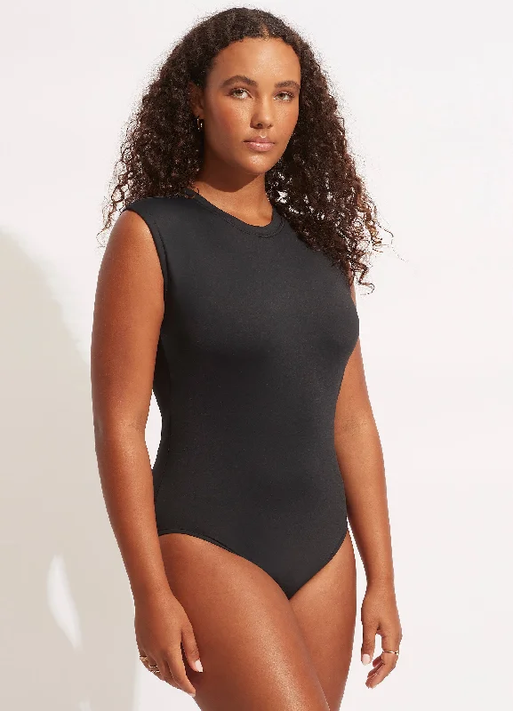 Limited Edition Seafolly Collective Cap Sleeve One Piece - Black