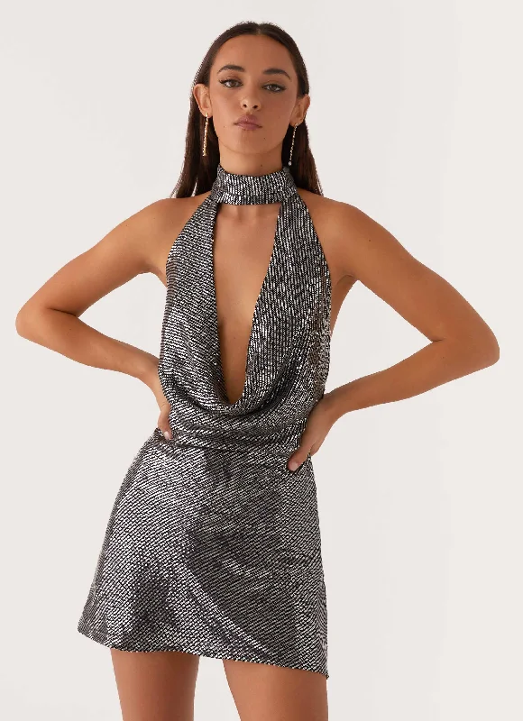 Best Bargains Nora Sequin Cowl Neck Mini Dress - Black