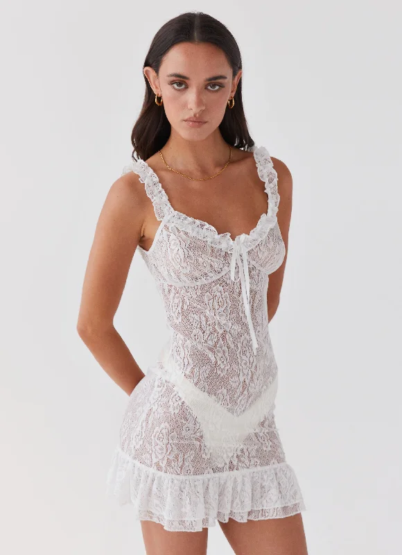 Savings Bonanza Love Lies Lace Mini Dress - Snow