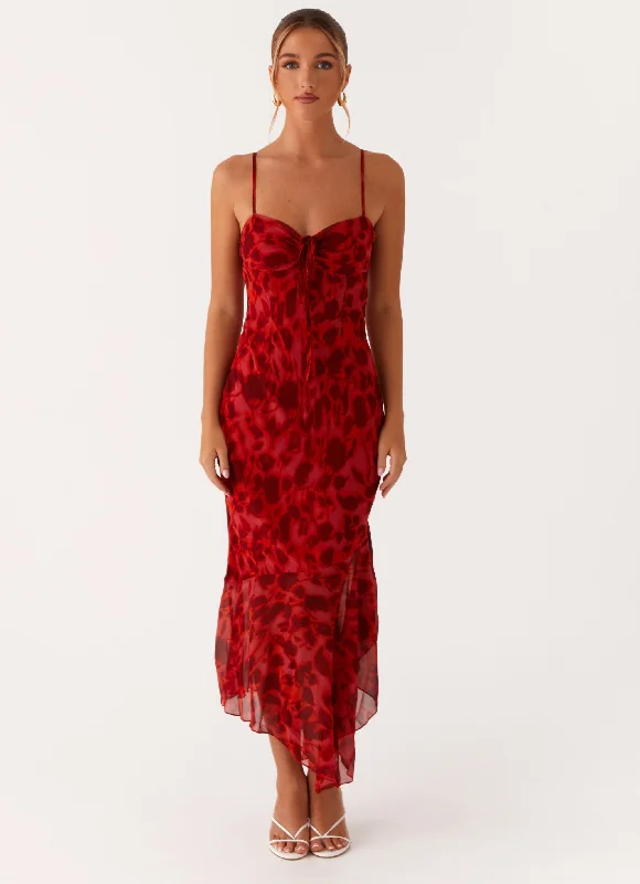 Weekend Deal Sally Midi Dress - Deep Red Floral
