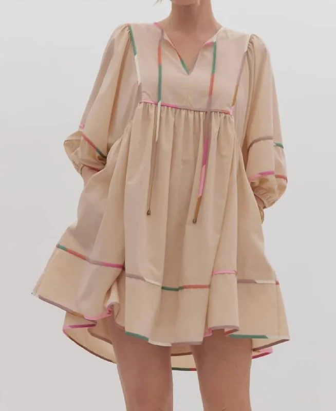 Limited Time Contrast Stitch Dress In Ecru