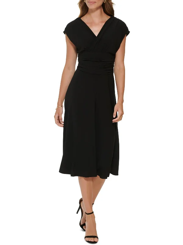 Must-Have Deals Womens Ruched V-Neck Midi Dress