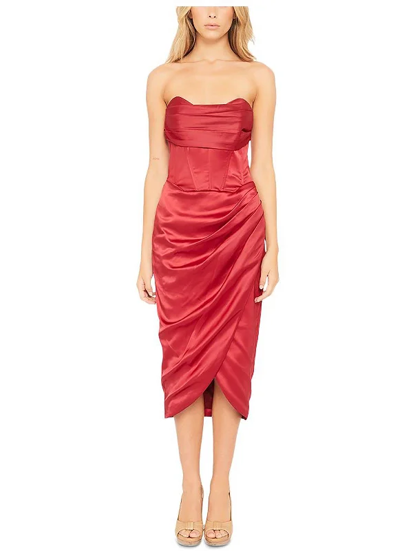 Flash Deals Juniors Jamila Womens Satin Strapless Midi Dress