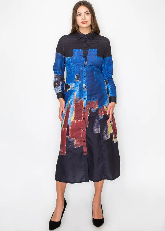 Unmissable Offer Midnight Blue Paint Stroke Shirt Dress