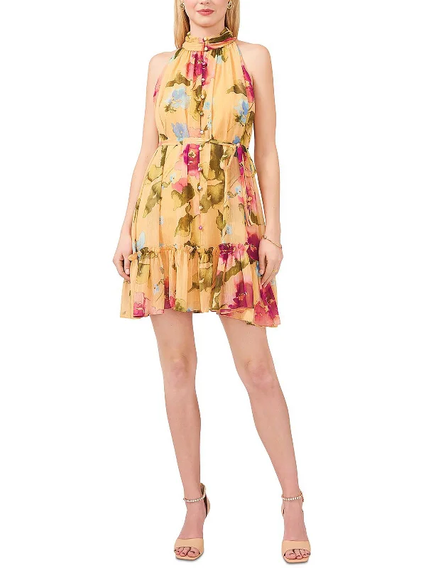 Special Price Petites Womens Metallic Above Knee Halter Dress