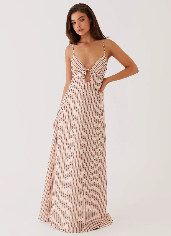 Price Drop Flora Linen Maxi Dress - Passionfruit Stripe