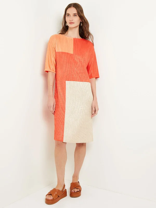 Hurry In Midi Shift Dress - Colorblock Soft Knit