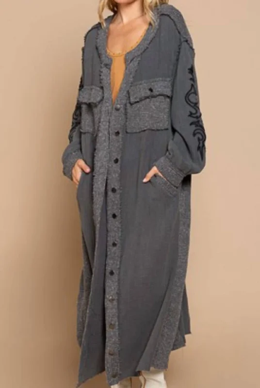 Can't Miss Betsy Button Down Maxi In Charcoal Multi