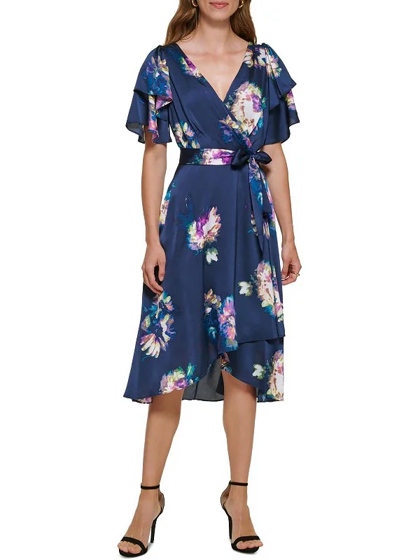 Price Break Womens Floral Midi Wrap Dress
