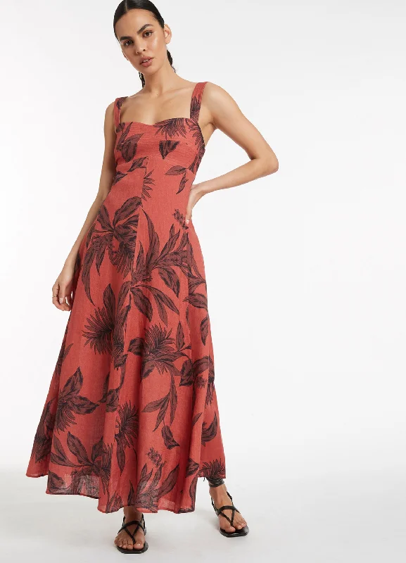 Deal of the Day Desert Palm Multi Stitch Dress - Terracotta
