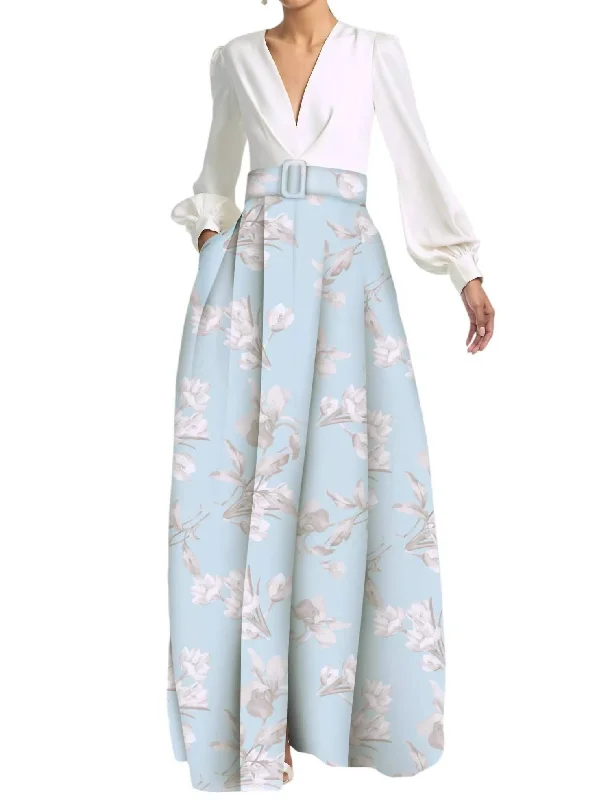 Early Access Zoe Gown In Ivory/sky Venetia Petals