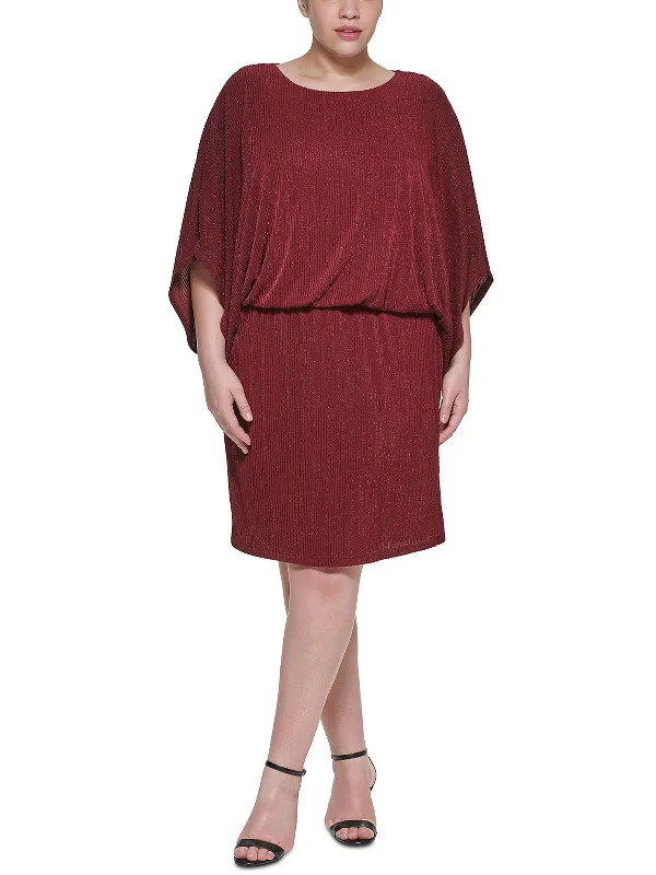 Hurry In Plus Womens Metallic Blouson Cocktail and Party Dress
