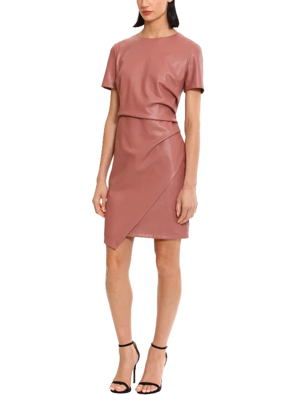 Anniversary Sale Womens Faux Leather Ruched Cocktail And Party Dress