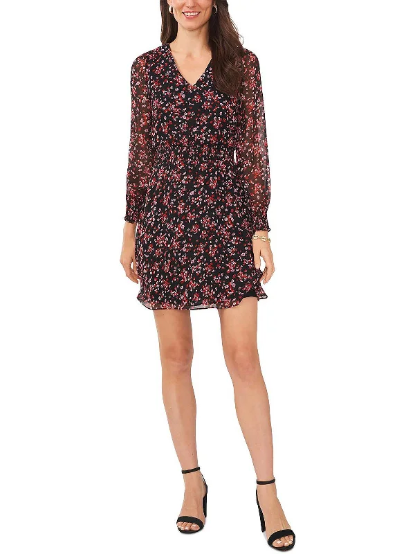 New Markdowns Petites Womens Floral Short Mini Dress