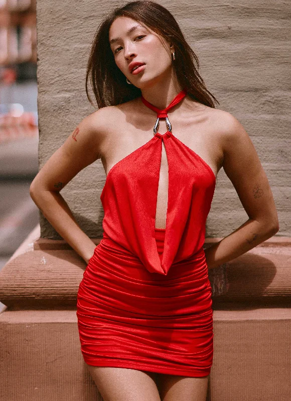 Weekend Deal Samara Halterneck Mini Dress - Red