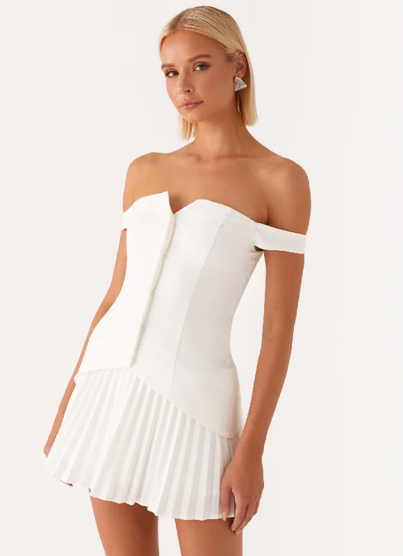 Can't Miss Twisted Skies Off Shoulder Mini Dress - Off White