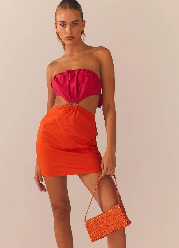 Act Now Cut You Out Linen Mini Dress - Sunset Splice
