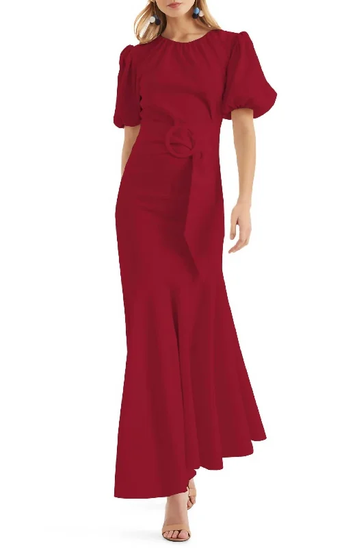 Early Access Camila Belted Dress In Dark Red