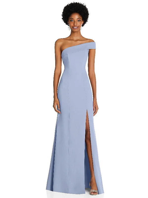Markdown Madness Asymmetrical Off-the-Shoulder Cuff Trumpet Gown With Front Slit