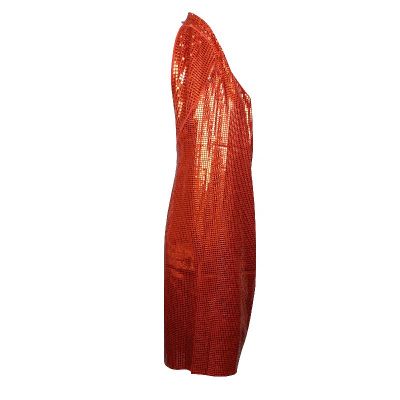 Deal of the Week Orange Drape Halter Sequin Mid Dress