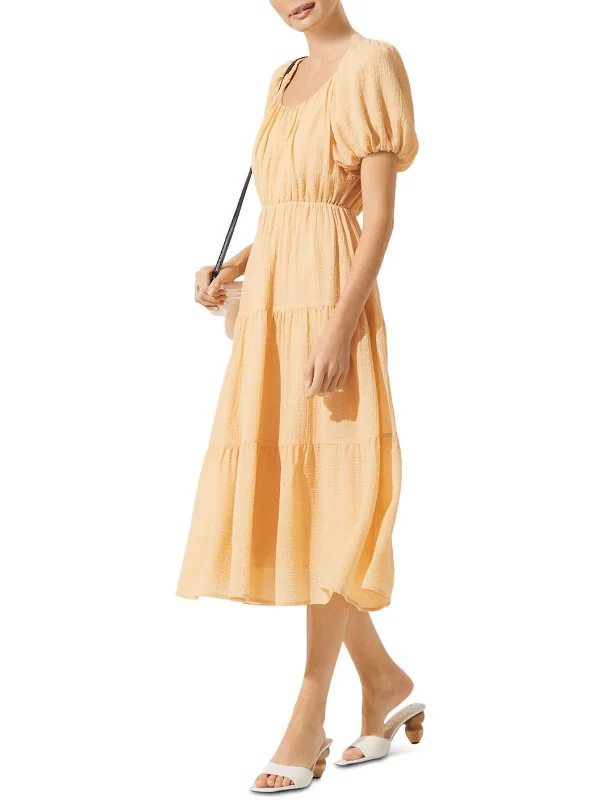Savings Event Womens Tiered Short Sleeves Midi Dress