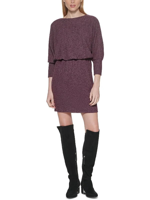 Amazing Deals Womens Ribbed Knit Blouson Sweaterdress