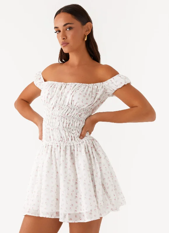 Extra Savings Total Bliss Shirred Mini Dress - White Floral
