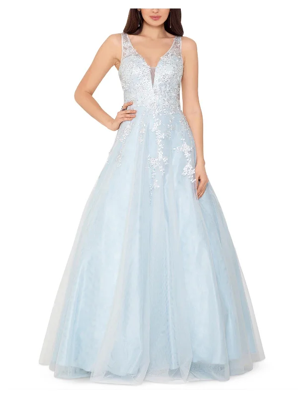 Today's Special Womens Mesh Applique Evening Dress
