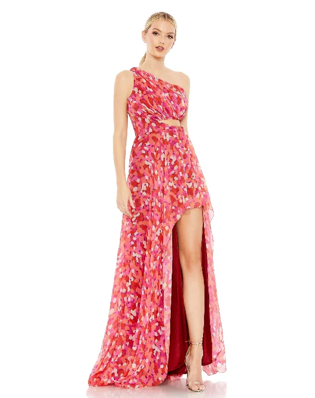 Great Deals Printed One Shoulder Cut Out Hi-Lo Gown
